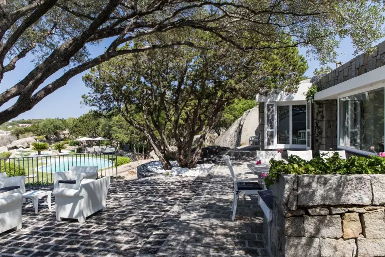 Rocce e ulivi nel giardino della villa